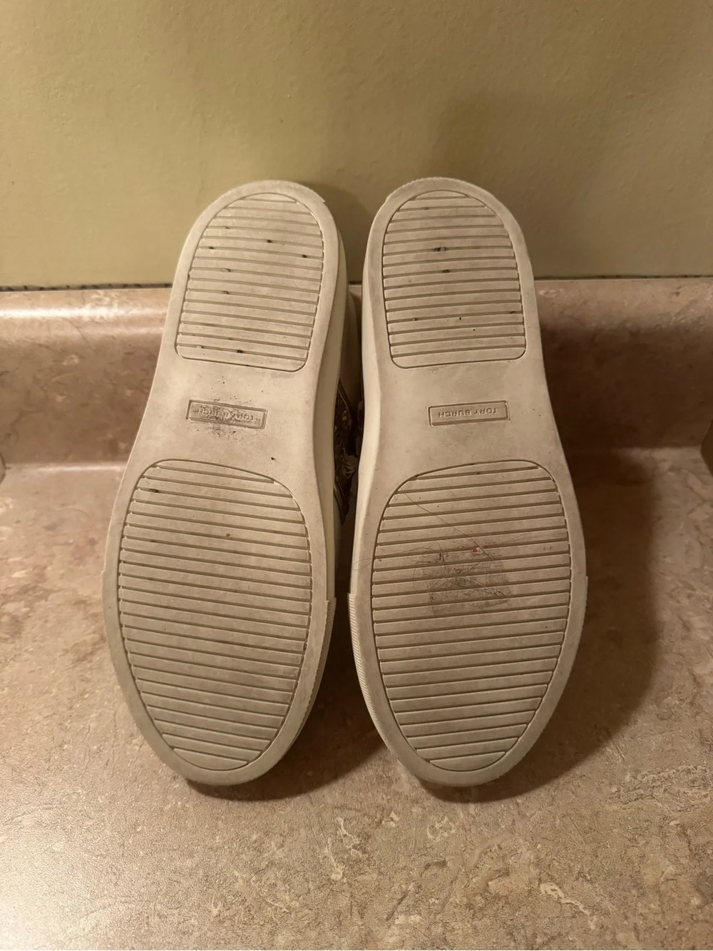 Tory Burch Carter White Leather Gold Sequin Sneakers Size 6.5